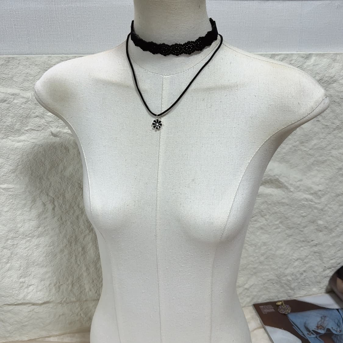 빈티지  레이스 플라워  스웨이드 초커 목걸이 세트 상품이미지1