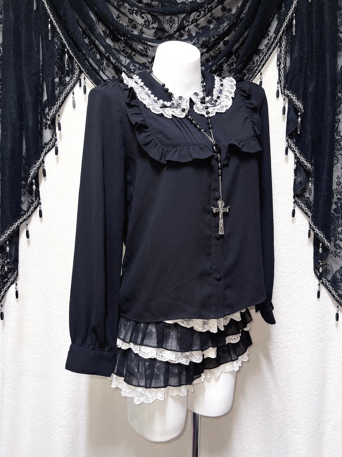 앙크루즈 양산형지뢰계 레이스 블라우스 공겜여주 로맨틱고딕 고스로리 갸루 상품이미지2