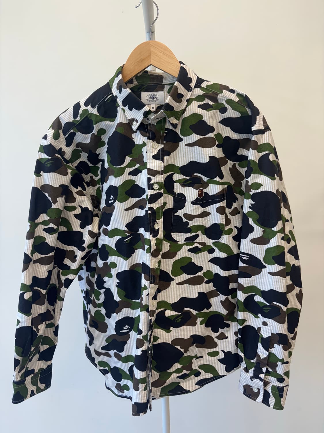 베이프 1ST 카모 스트라이프 릴렉스드 핏 긴팔 셔츠 옐로우 상품이미지1