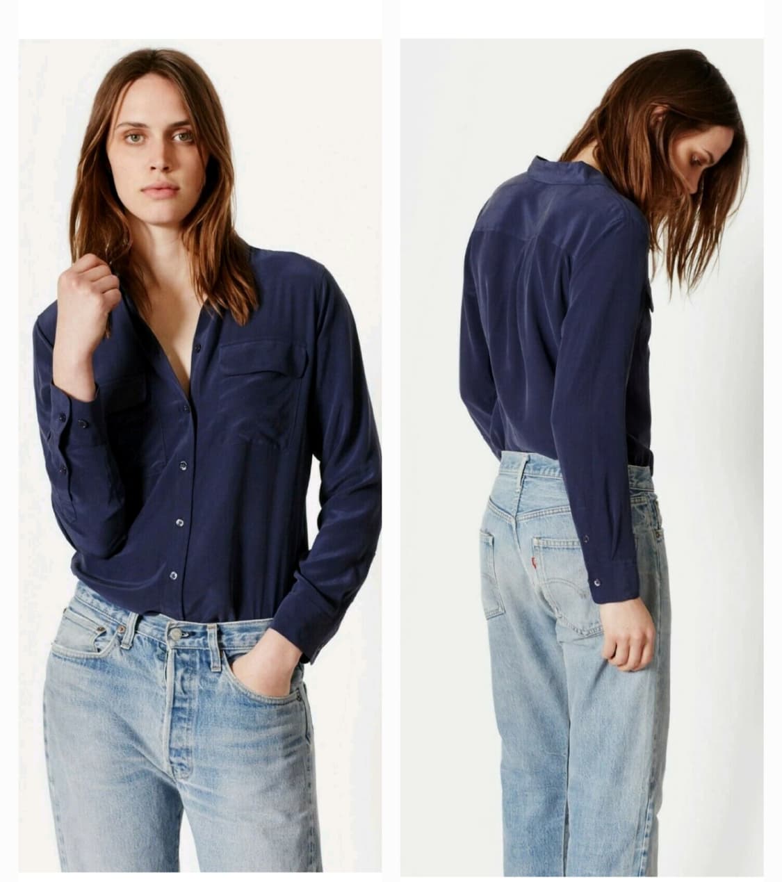 정품 이큅먼트 실크 블라우스 네이비 m사이즈 상품이미지1