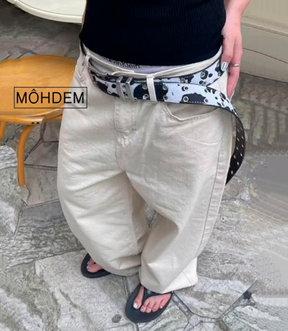 [Unisex] 카우 레오파드 송치털 웨스턴 롱 벨트 상품이미지1