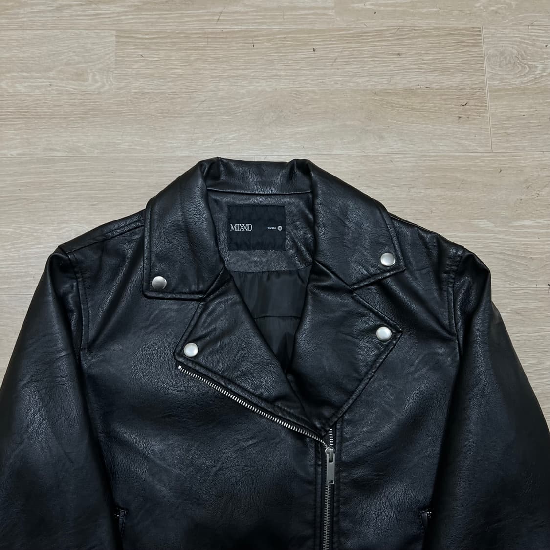 미쏘 여성 크롭 레더 더블 라이더 가죽자켓 [블랙] M/95 상품이미지2