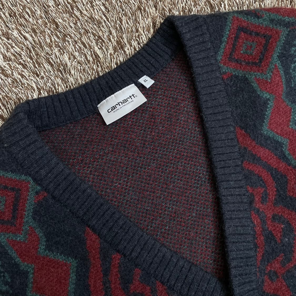 칼하트 Carhartt WIP 벌스  네이비 레드 패턴 가디건 XL 상품이미지2