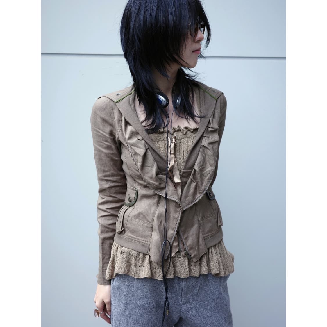 빈티지 카키 슬리브리스 스커트 상품이미지2