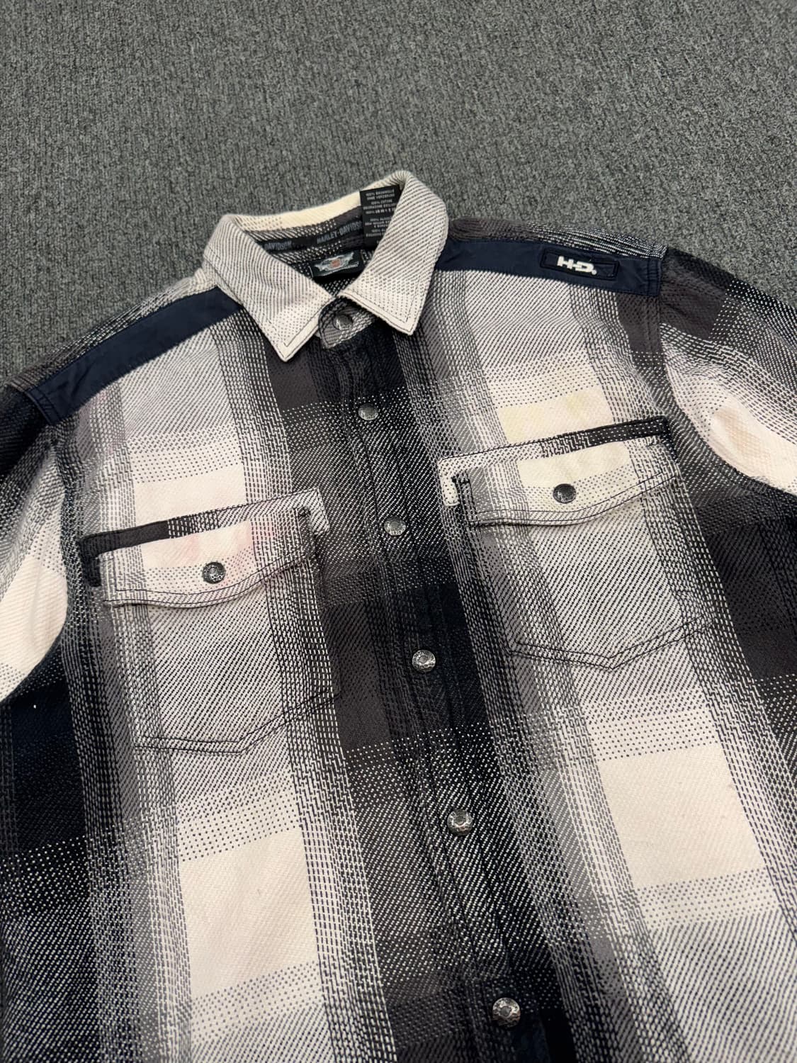 L)할리데이비슨 빈티지 플란넬 체크 긴팔셔츠(오염) 상품이미지3