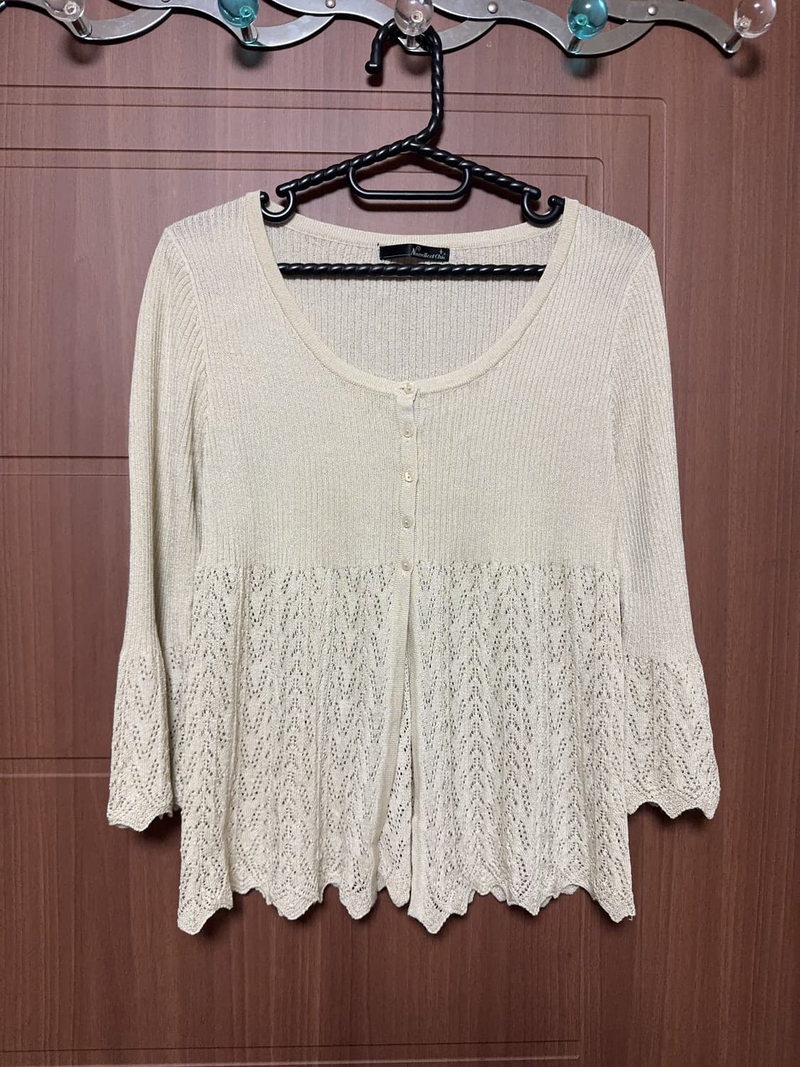 일본 빈티지 모리걸 하구미 잔꽃 반팔티셔츠 크로셰 가디건 세트 상품이미지6