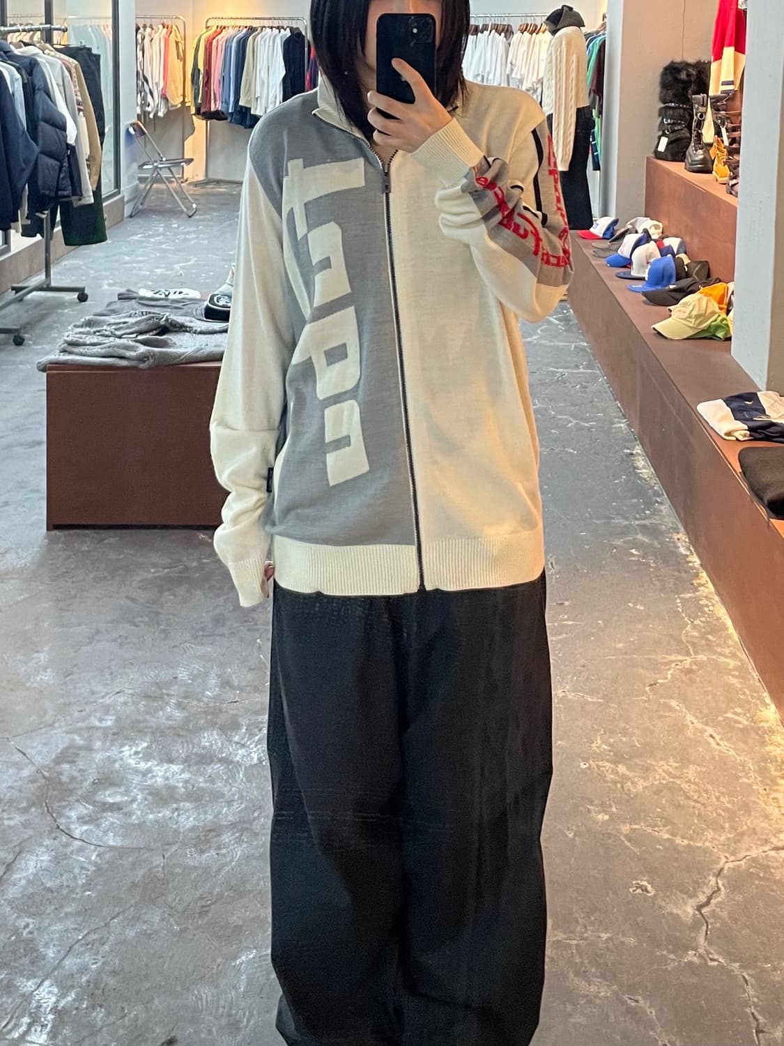 후부 90s 배색 아이보리 니트집업 H944 상품이미지1