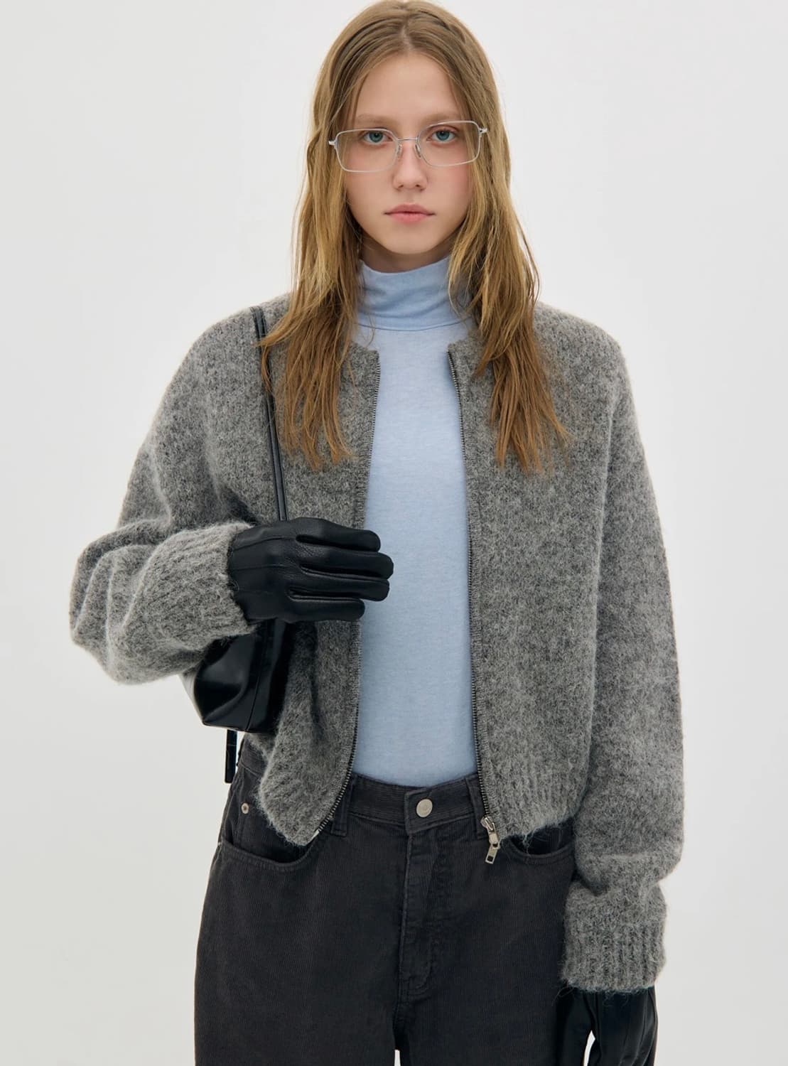 로우클래식 알파카 집업 가디건 그레이 S 상품이미지1
