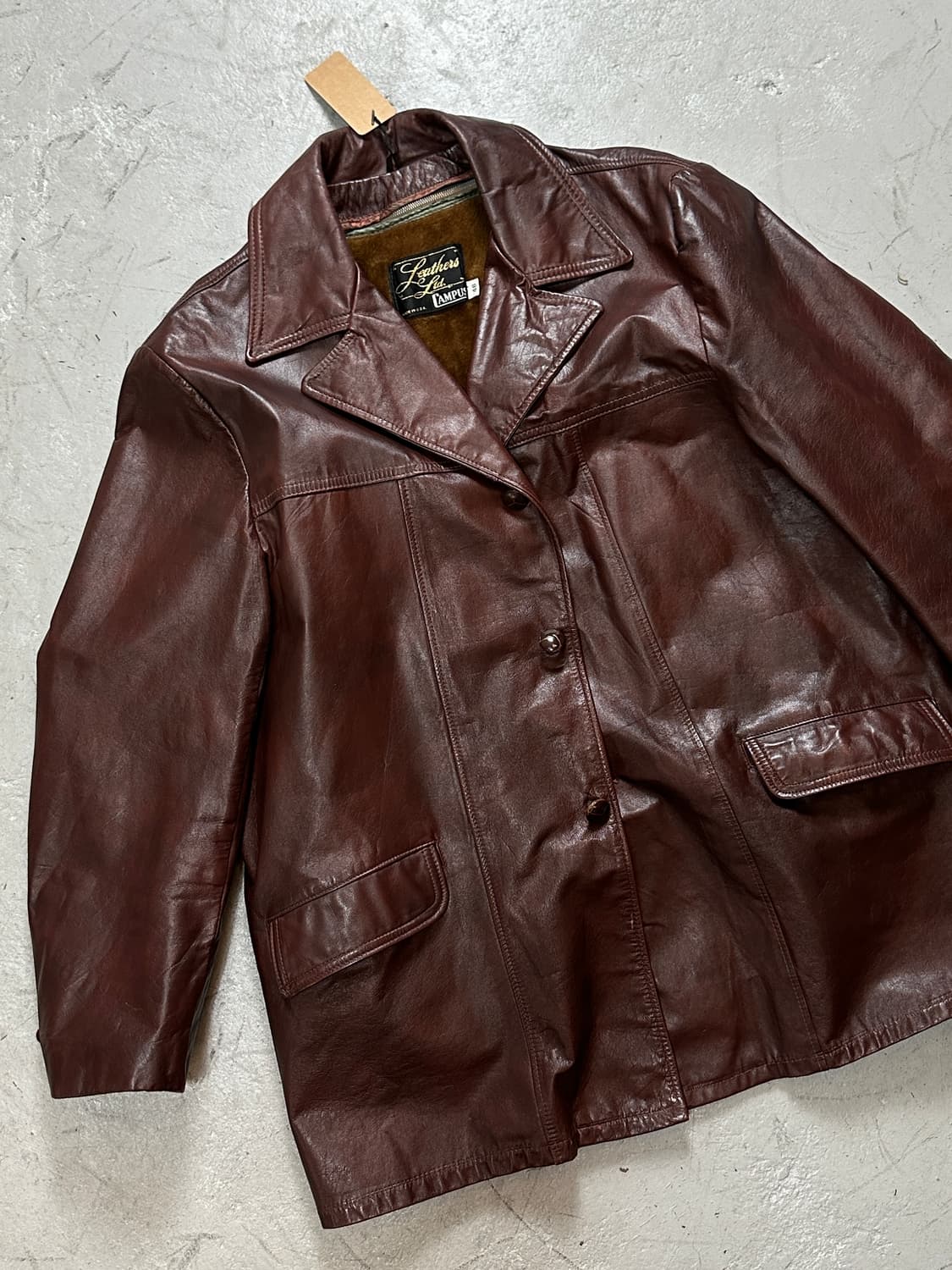 70's 빈티지 버건디 크롭 레더 자켓 파이트 클럽 상품이미지5