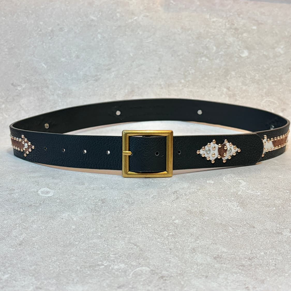 Oribell 에스닉 카우 송치털 애로우 스터드 y2k 웨스턴 가죽 벨트 상품이미지8