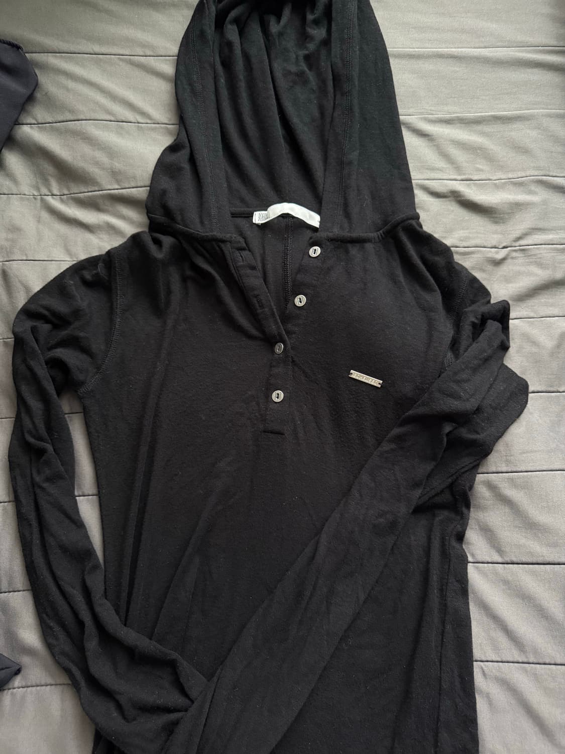 보헤미안 서울 후드 버튼 워머 티셔츠 블랙 상품이미지2