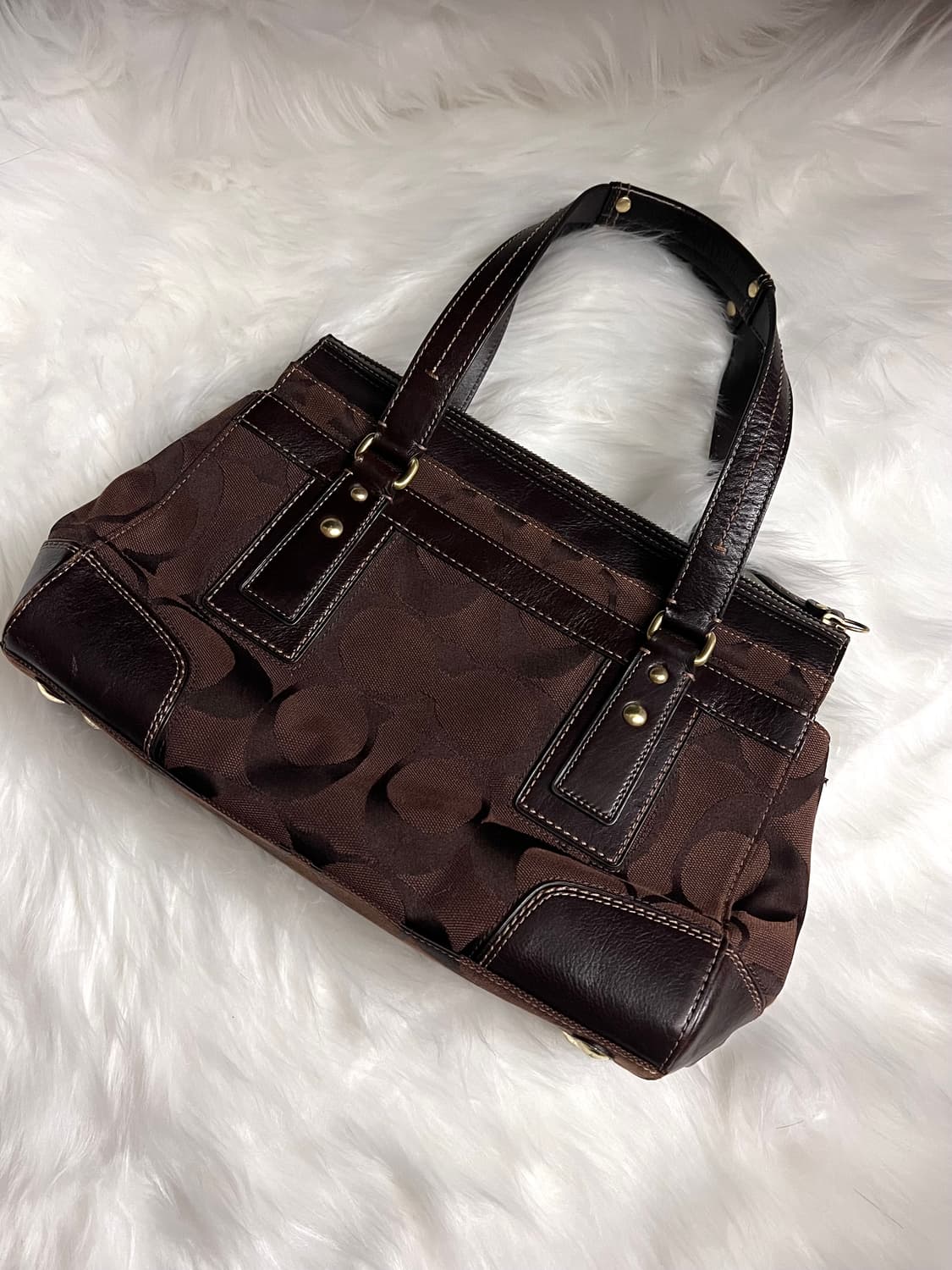 90s coach 시그니처 햄튼 브라운 캔버스 턴락 토트백 숄더백 상품이미지3