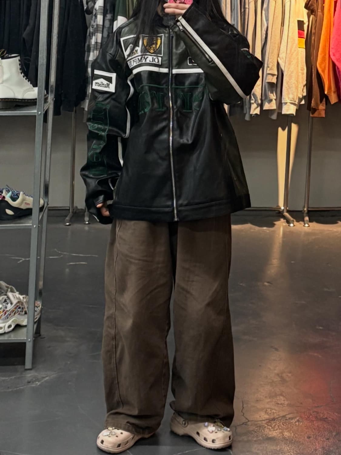 페라리 말보로 패치워크 그린 레더 레이싱 자켓 A3401 상품이미지1