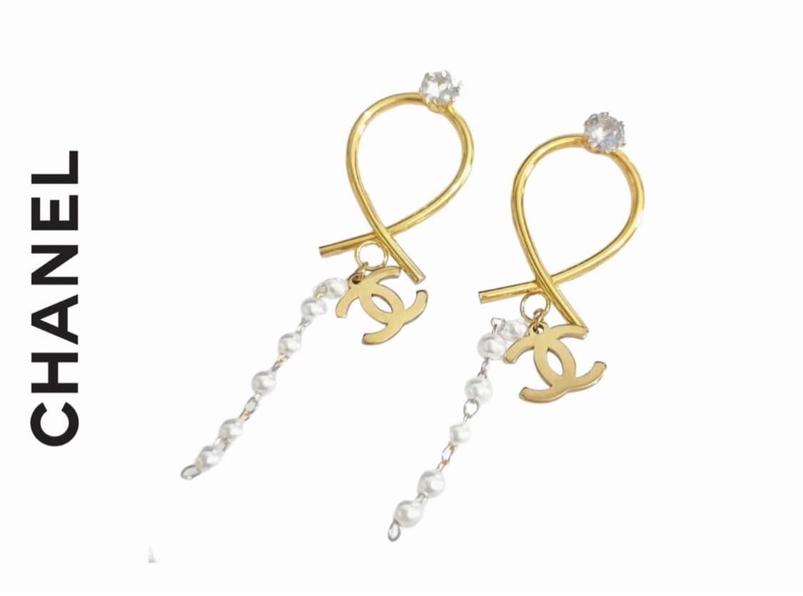 샤넬 트위드 포인트 진주 드롭 이어링 상품이미지1