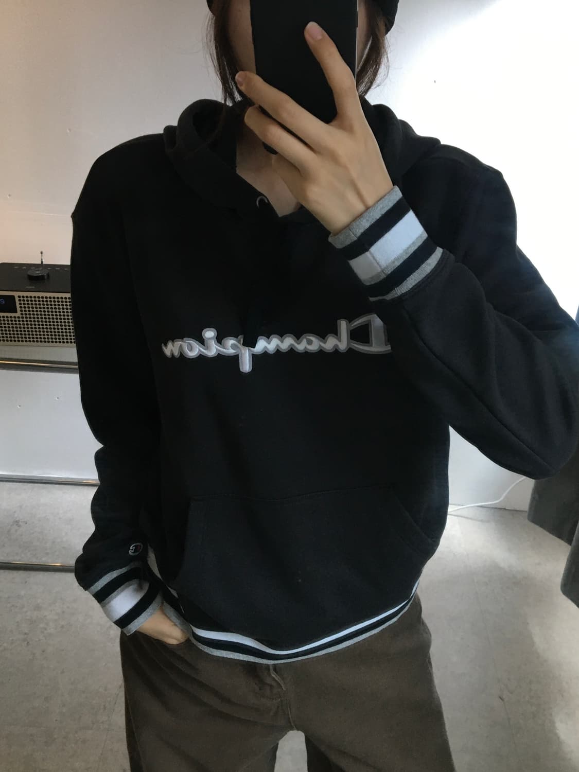 챔피온 스펠로고 시보리라인 후드티 상품이미지2