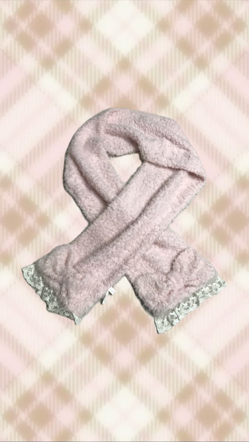 리즈리사 핑크 레이스 리본 목도리 머플러 라떼 히메 갸루 러블리 로걀 상품이미지1