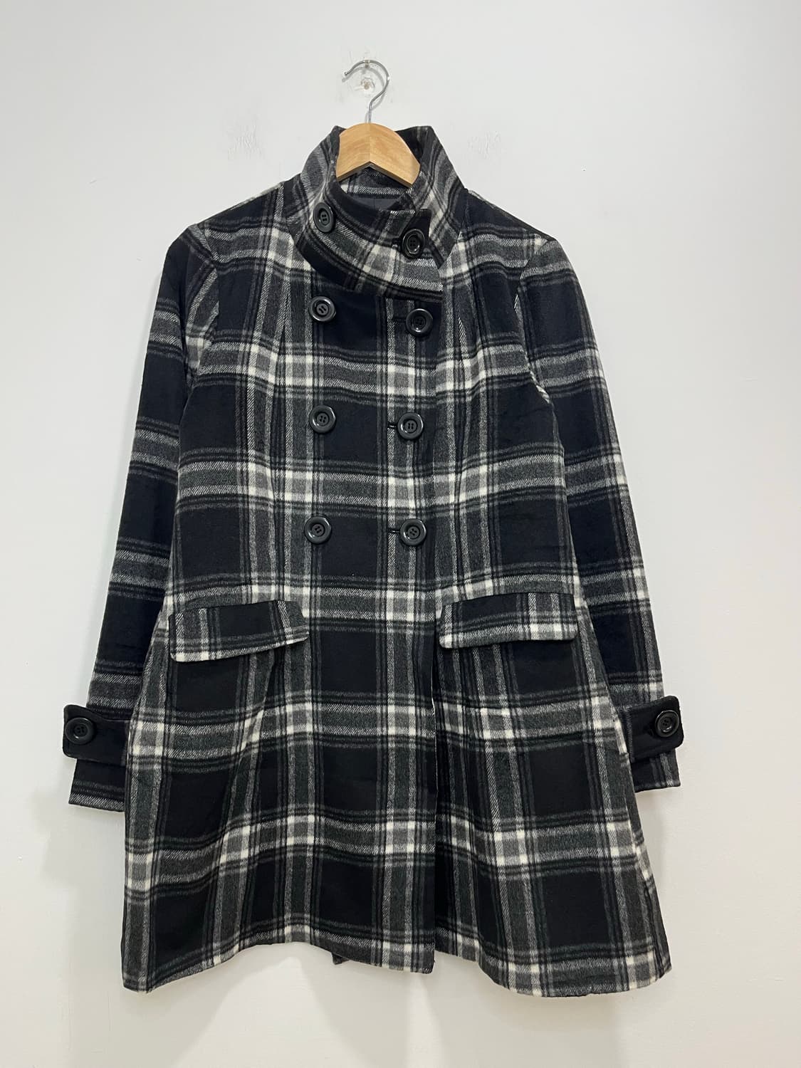 일본 빈티지 FOVL 락펑크 체크 더블버튼 미디 코트 상품이미지7