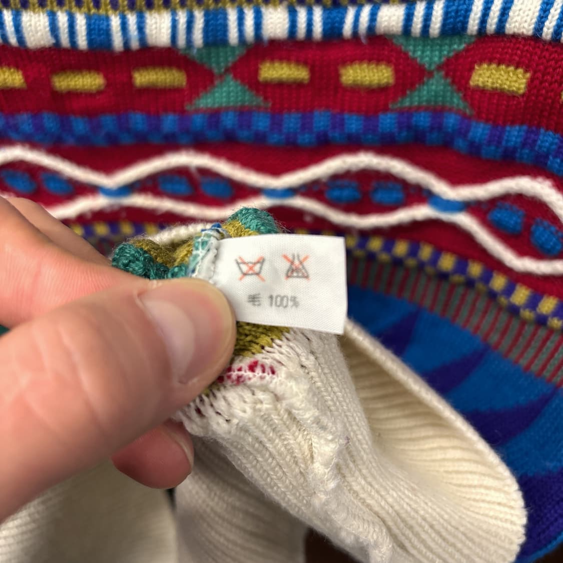 90s JPN 빈티지 멀티컬러 입체 케이블 쿠지패턴 스웨터 N162 상품이미지5