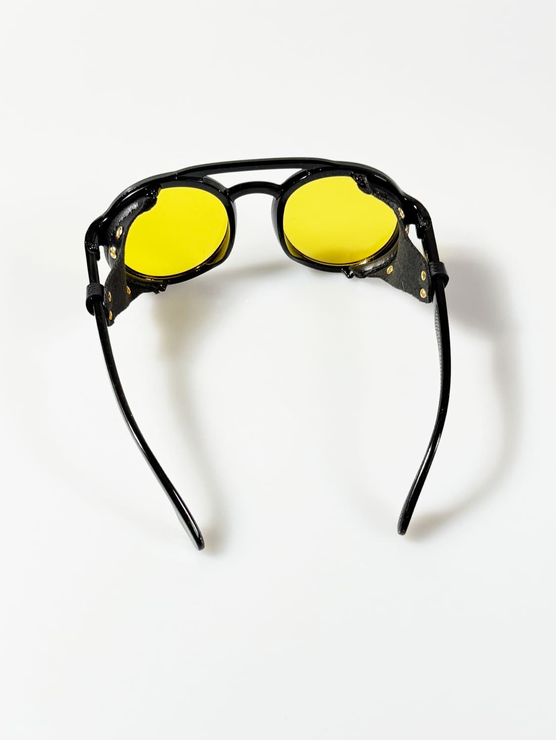 90s 블랙 더블 브릿지 레더 쉴드 라운드 고글 빈티지 틴트 선글라스 상품이미지5