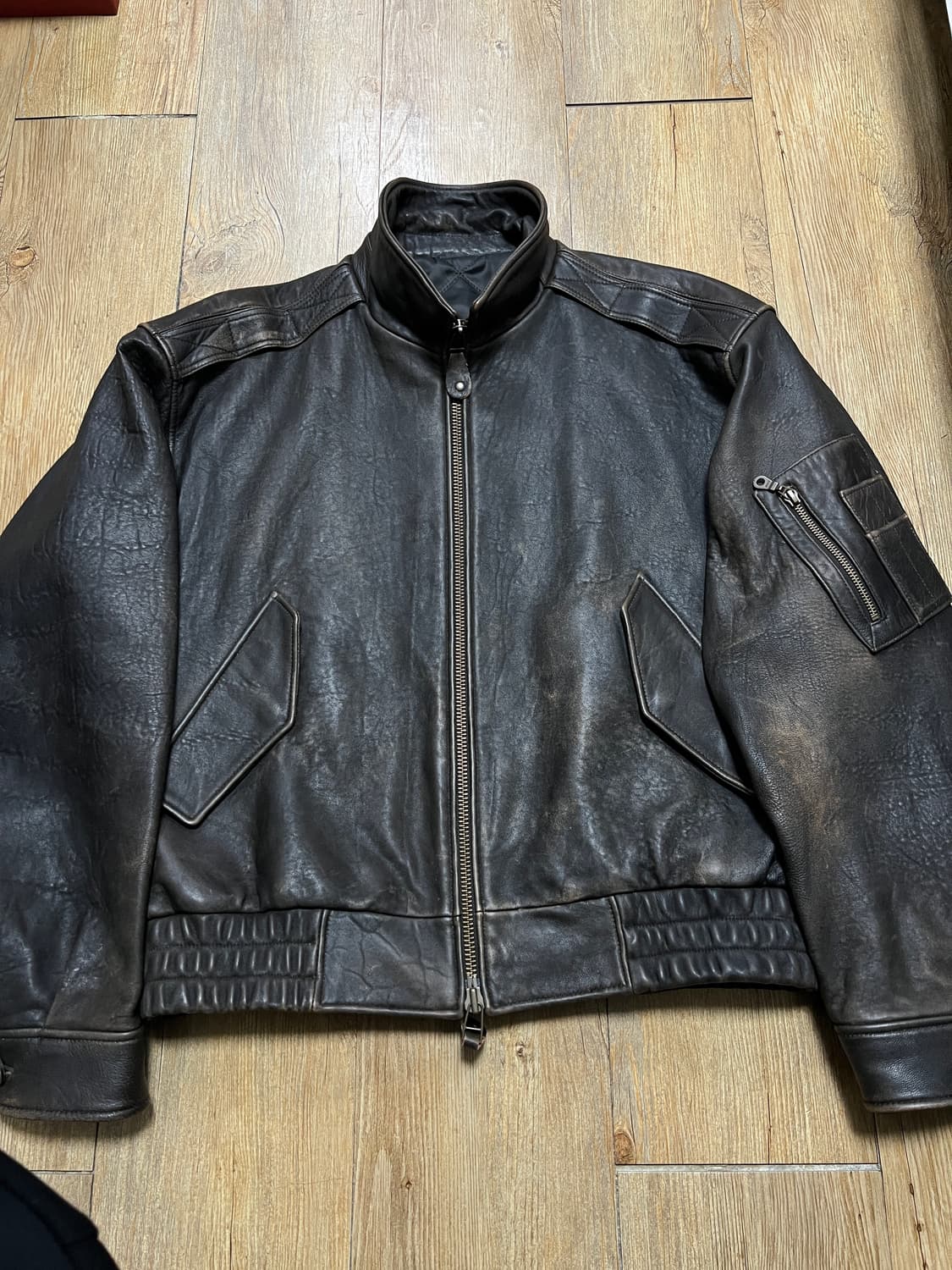 택포55) 쿠어 빈티지 쉘터 넥 카라 레더 자켓 L 상품이미지2