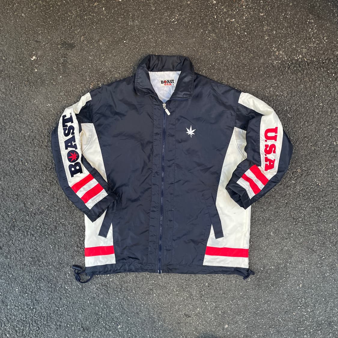 90s USA VTG 마리화나 자수 올드스쿨 오버핏 바람막이 M 상품이미지9