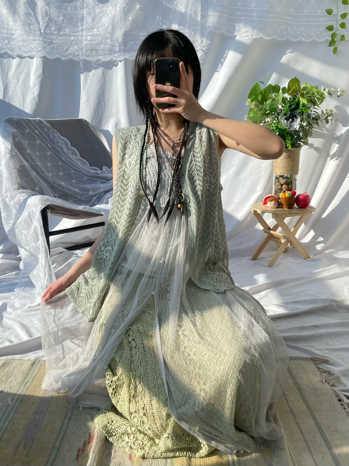 Light gray lace long one piece 상품이미지1