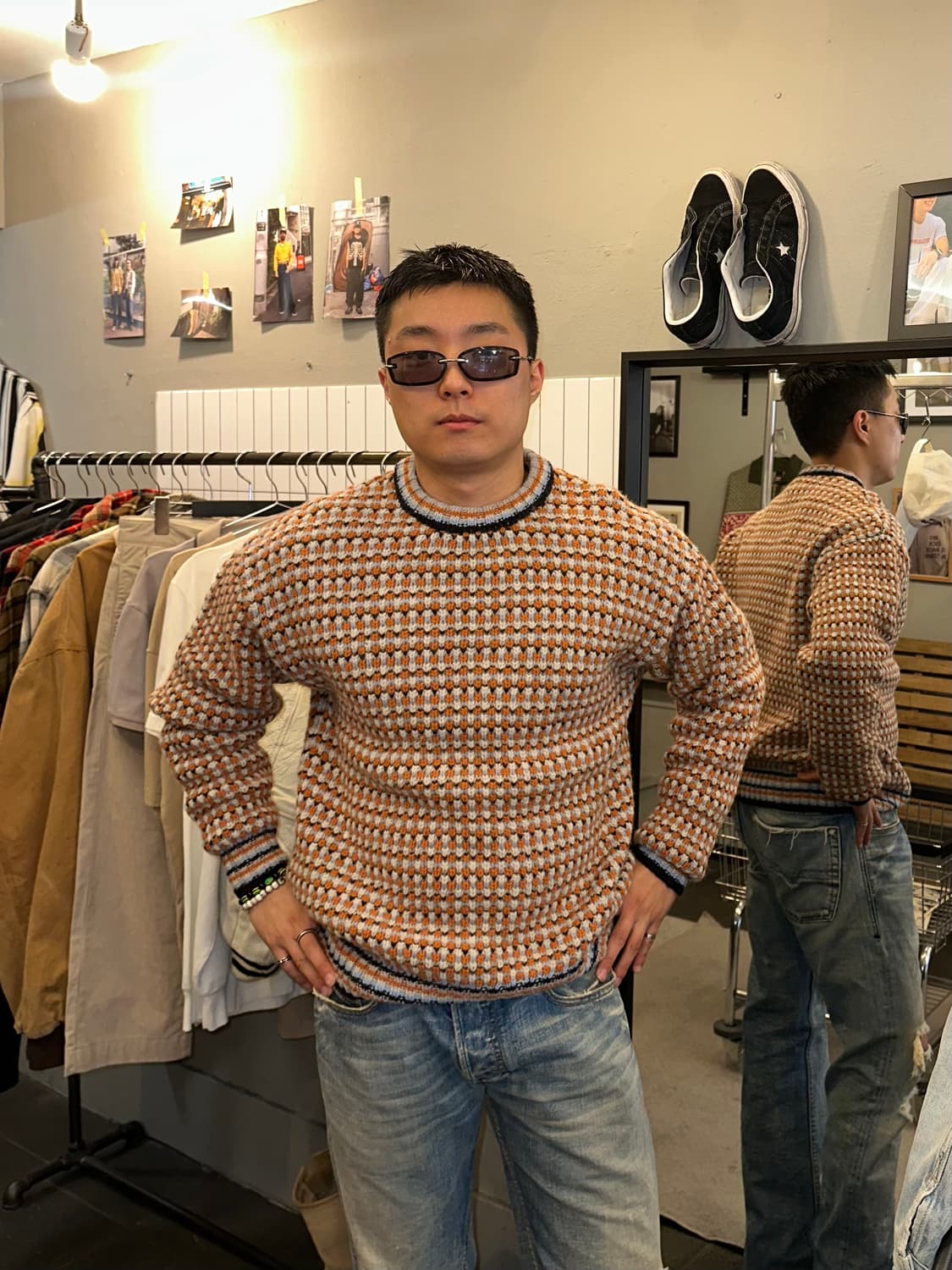 Beams check pattern detail wool knitwear 상품이미지2