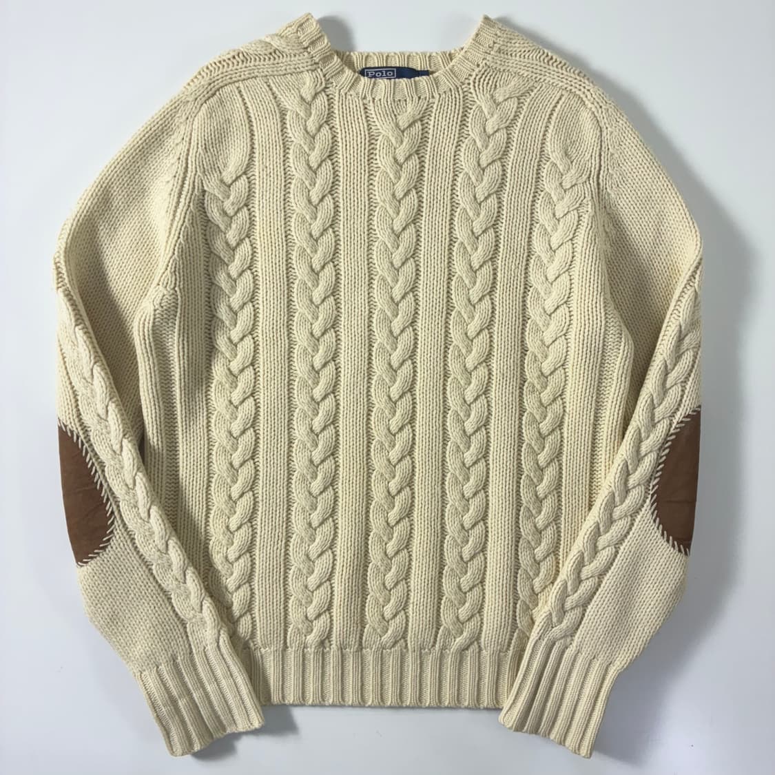 Polo 폴로 랄프로렌 00'크림 아이보리 옐보우 스웨이드 케이즐 스웨터 상품이미지1