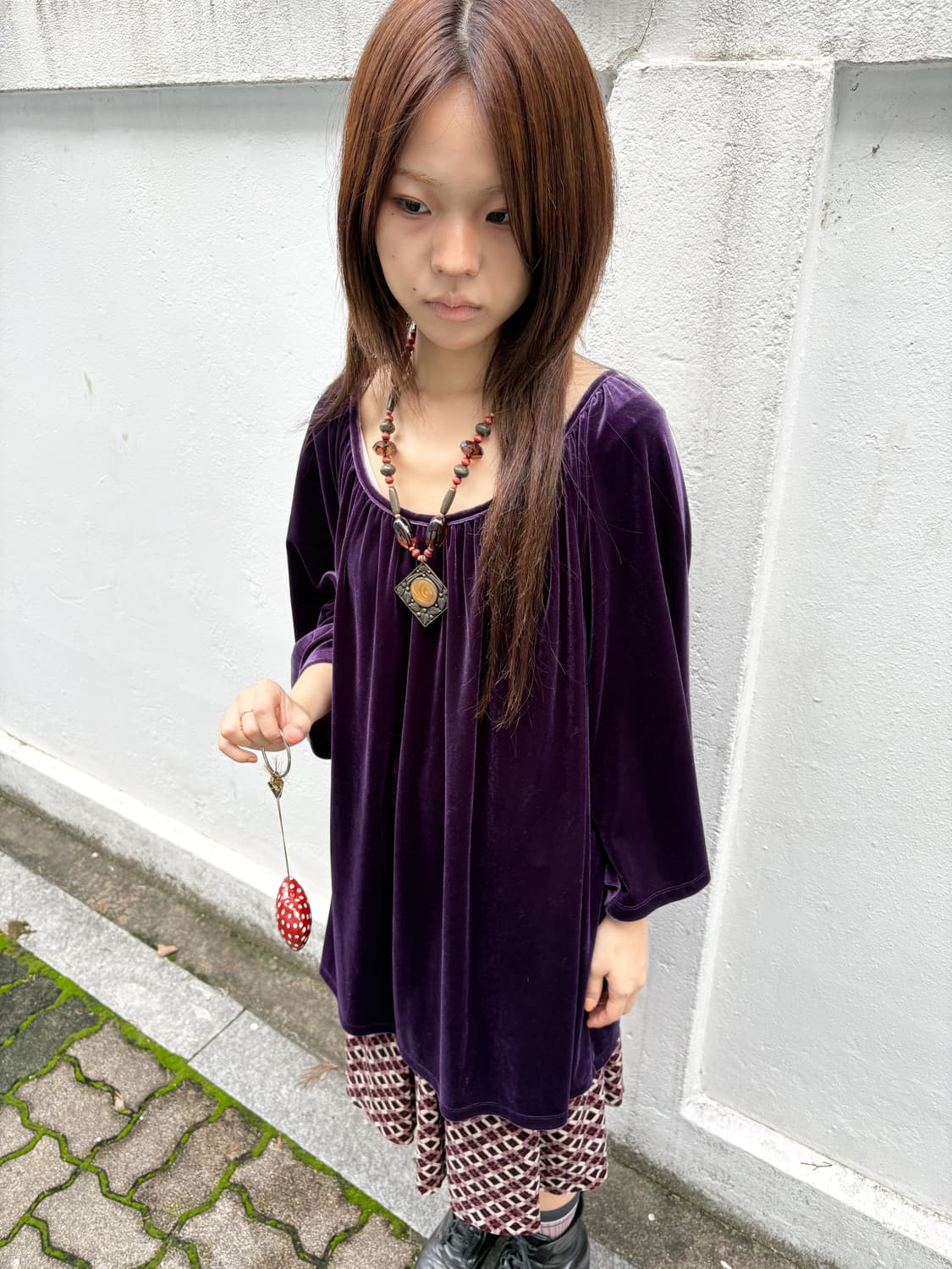 빈티지 퍼플 벨벳 블라우스 원피스 상품이미지2