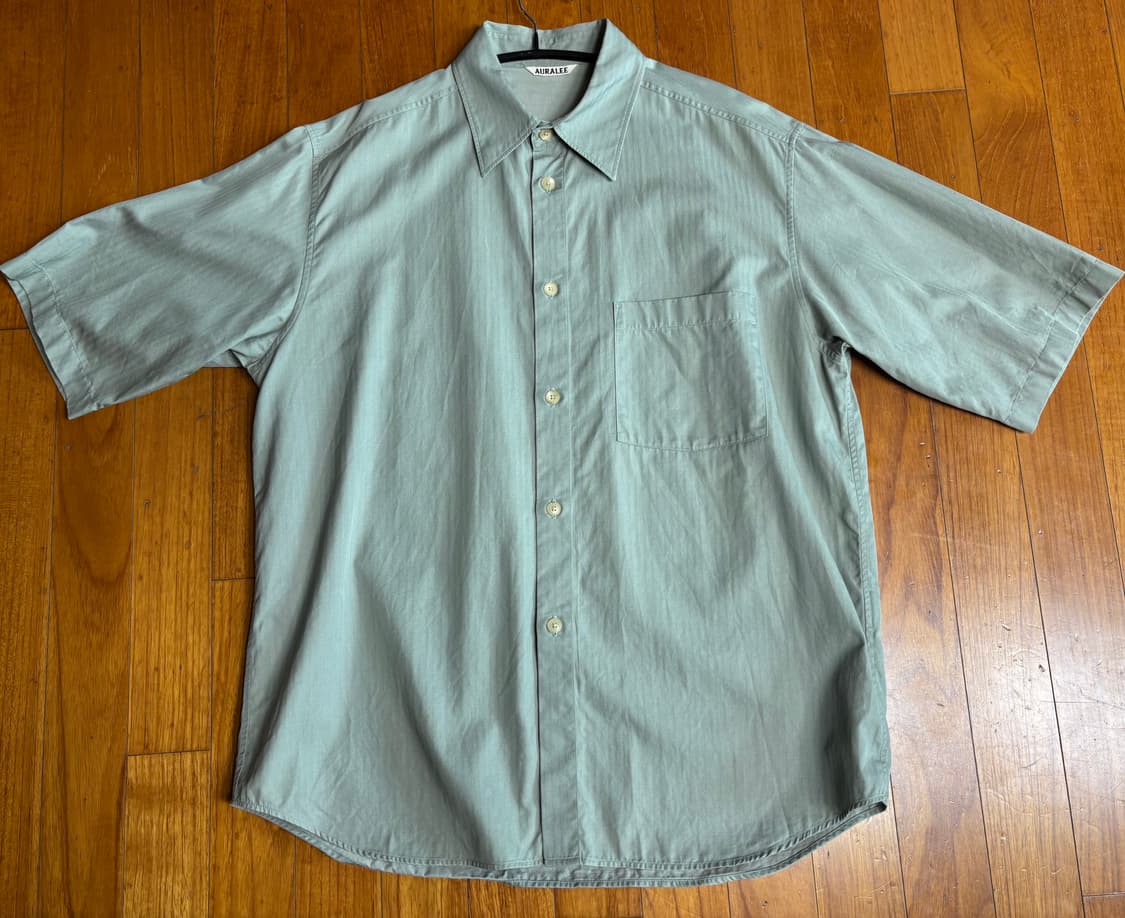 오라리 22SS 워시드 핀스 헤링본 하프 슬리브 셔츠 그린 샴브레이 상품이미지4