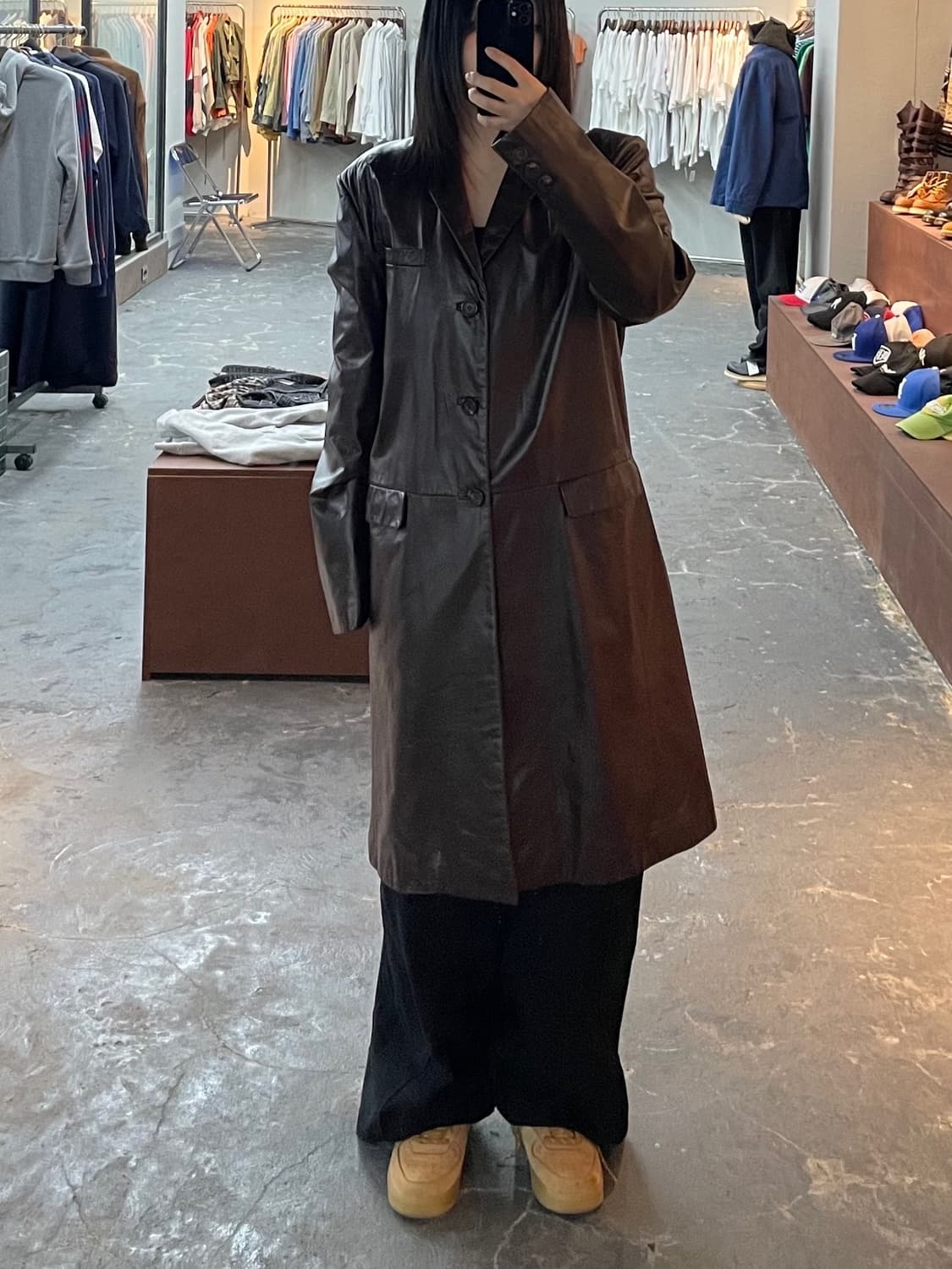 빈티지 보이런던 브라운 롱 가죽 코트 H1285 상품이미지1