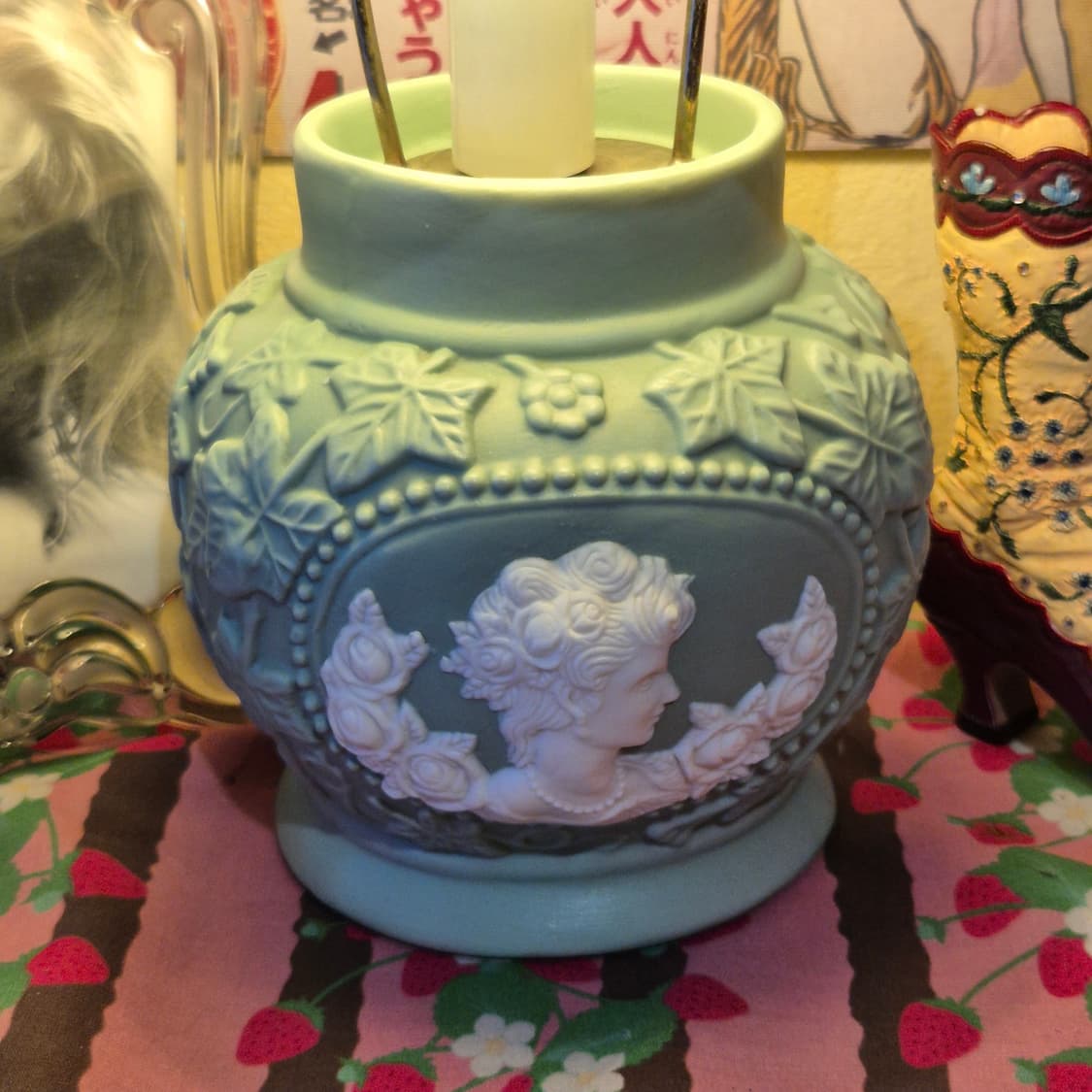 90s 엔틱 카메오 꽃포지 포셀린 테이블 램프 상품이미지9