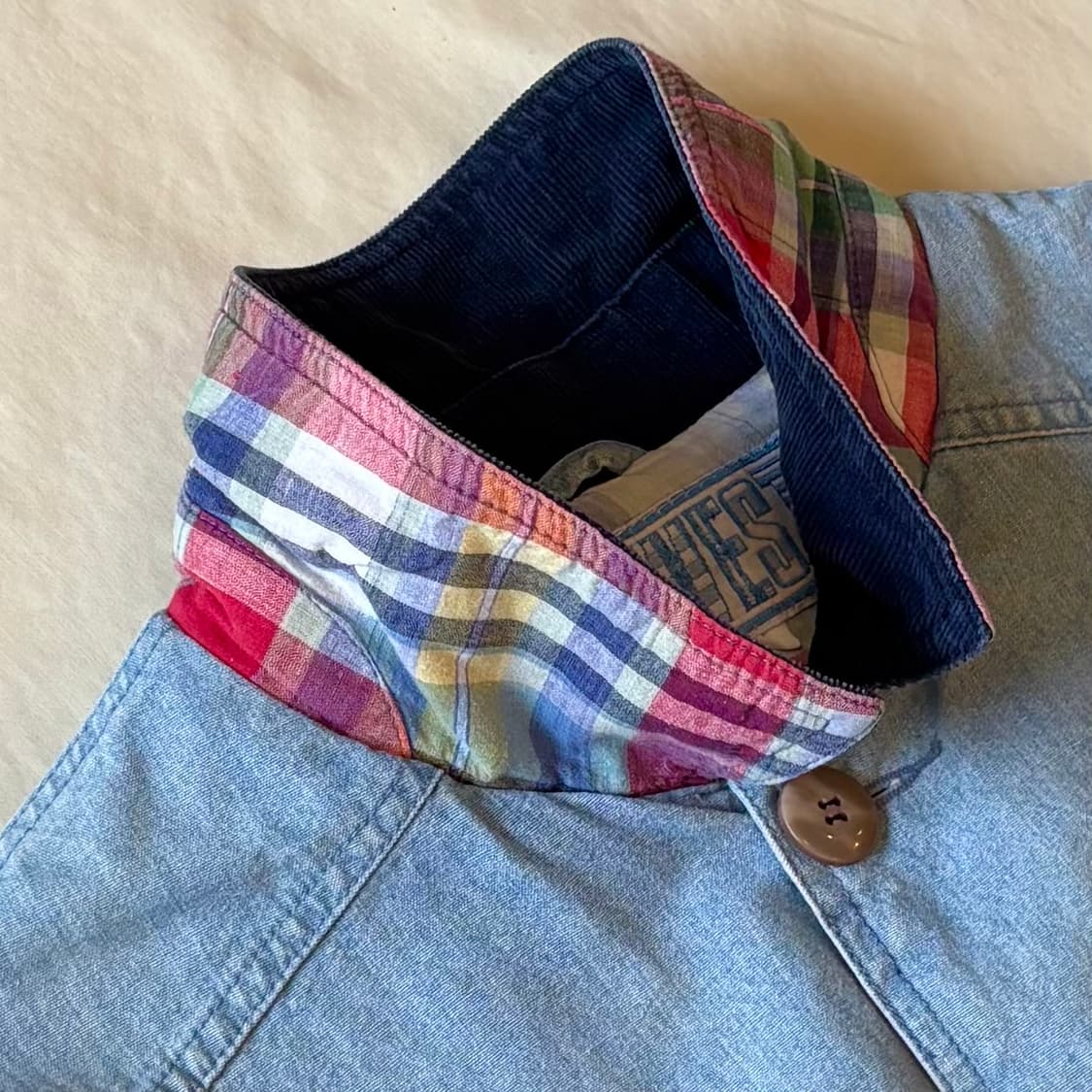 [102-105] 80s USA EAST WEST 샴브레이 데님 헌팅자켓 상품이미지8