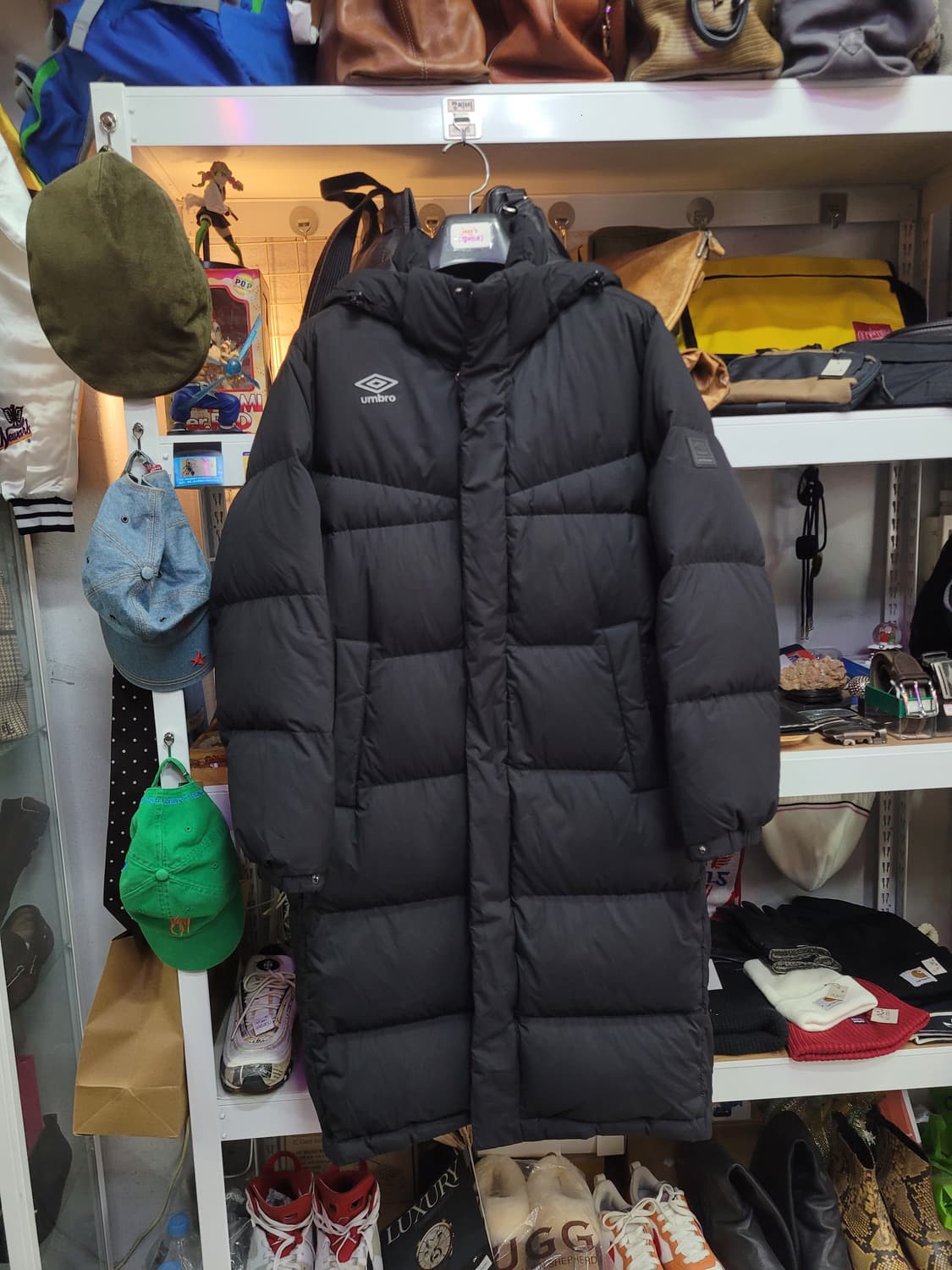 umbro 엄브로 블랙 롱 패딩 구스 다운 (후드 탈부착) 상품이미지1