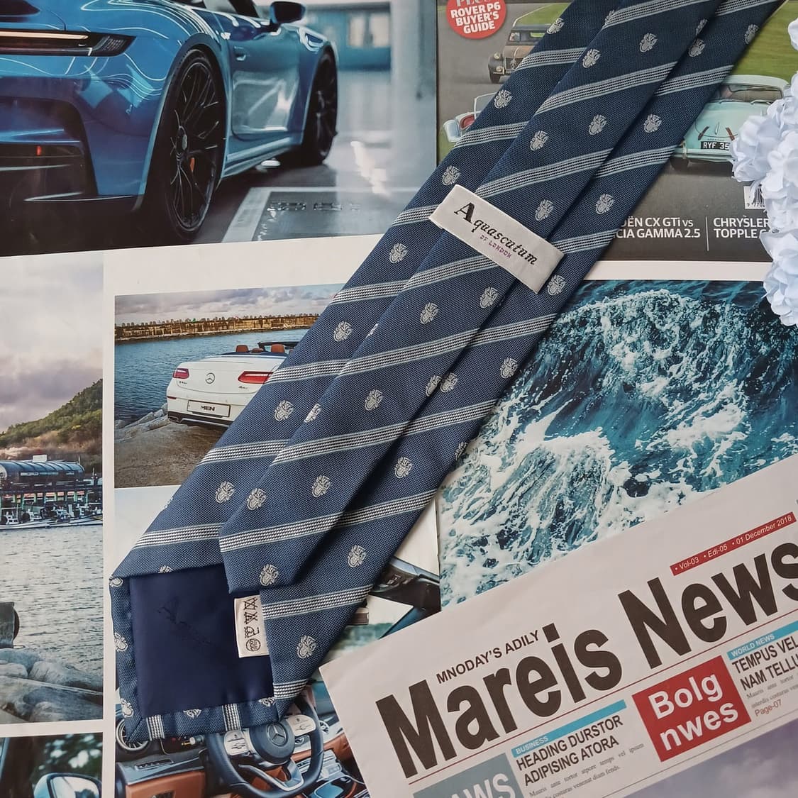 아쿠아스큐텀 실크 로고 스트라이프 넥타이 9.2cm A+등급 A19121 상품이미지3