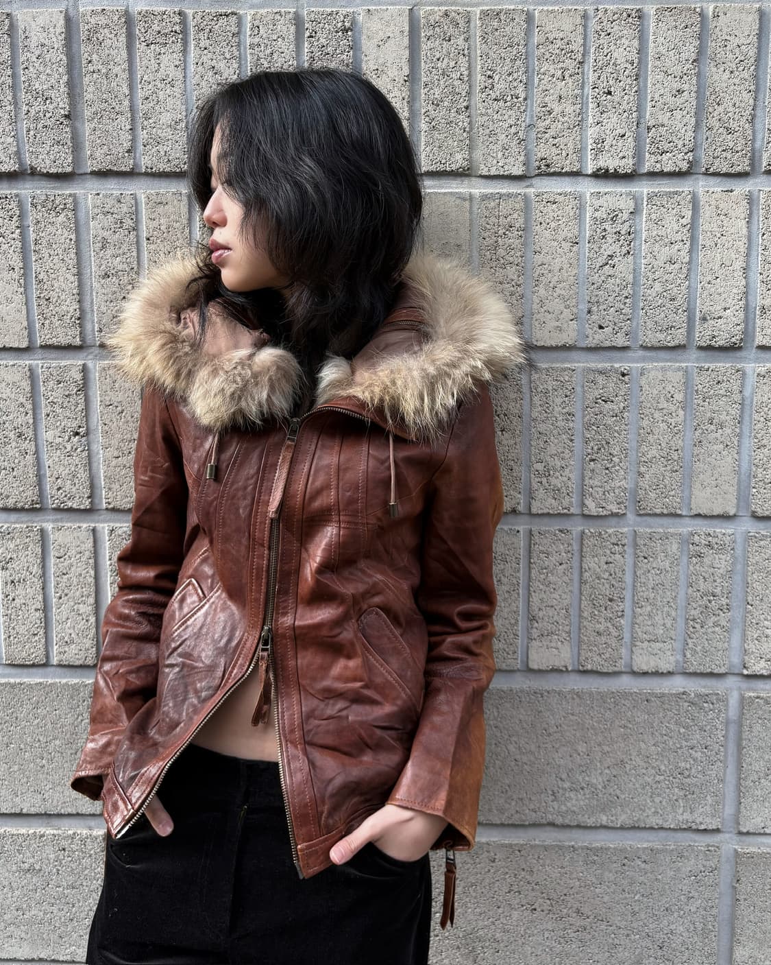 리얼 레더 퍼 후디 디테일 슬림자켓 상품이미지3