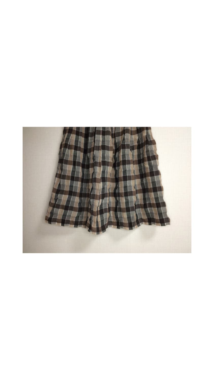 빈티지 브라운 체크 밴딩 미디스커트 상품이미지3