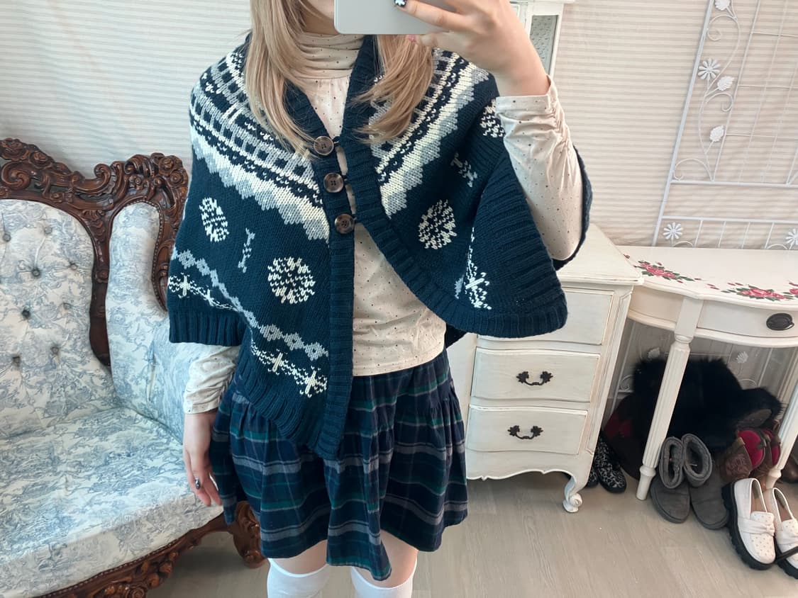 빈티지 모리 노르딕 네이비 케이프 가디건 상품이미지5