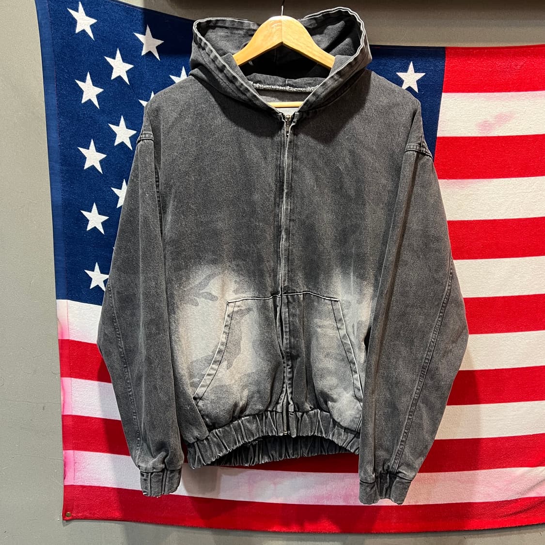 Slogan 워싱 그레이 데님 후드자켓 상품이미지1