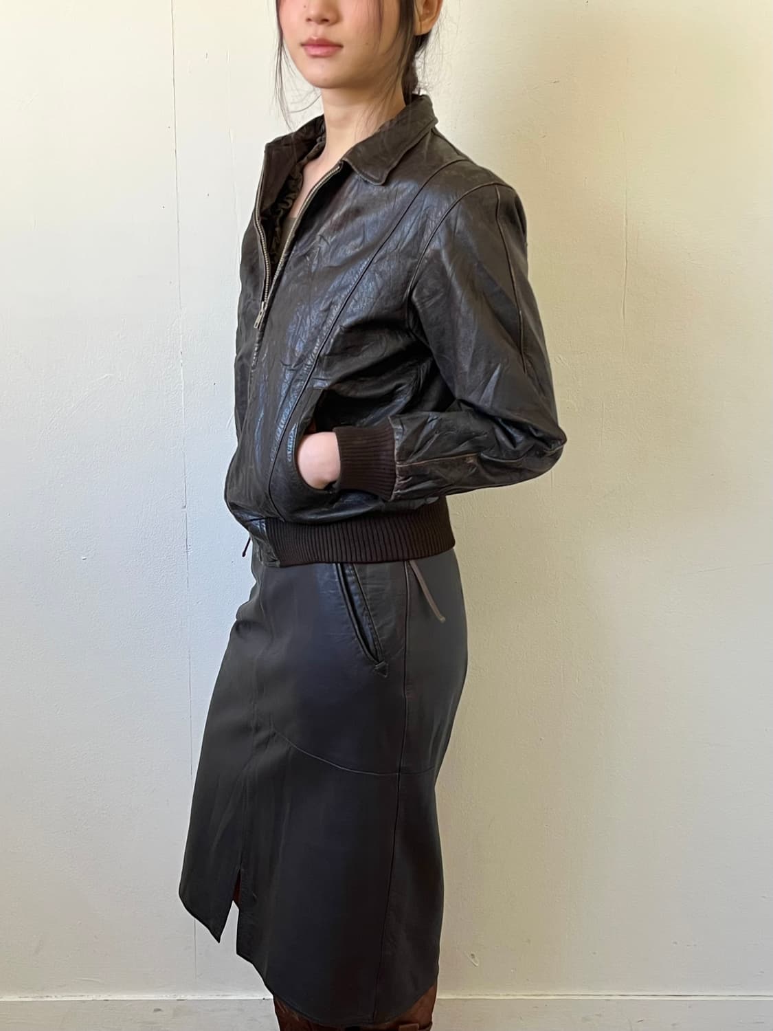 90‘s THREE MEN 브라운 레더자켓 상품이미지5