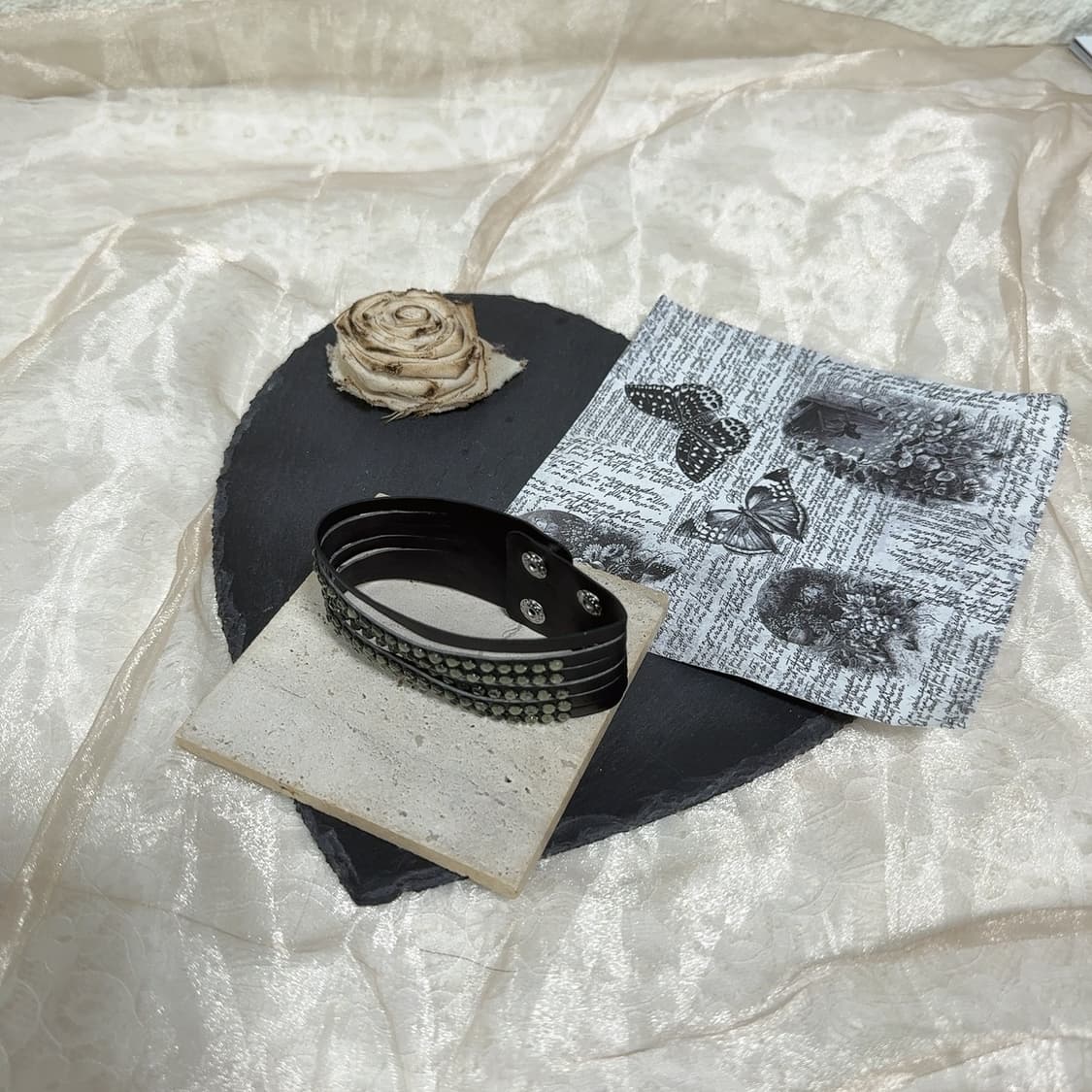 빈티지 가죽 큐빅 레이어드 팔찌 상품이미지1