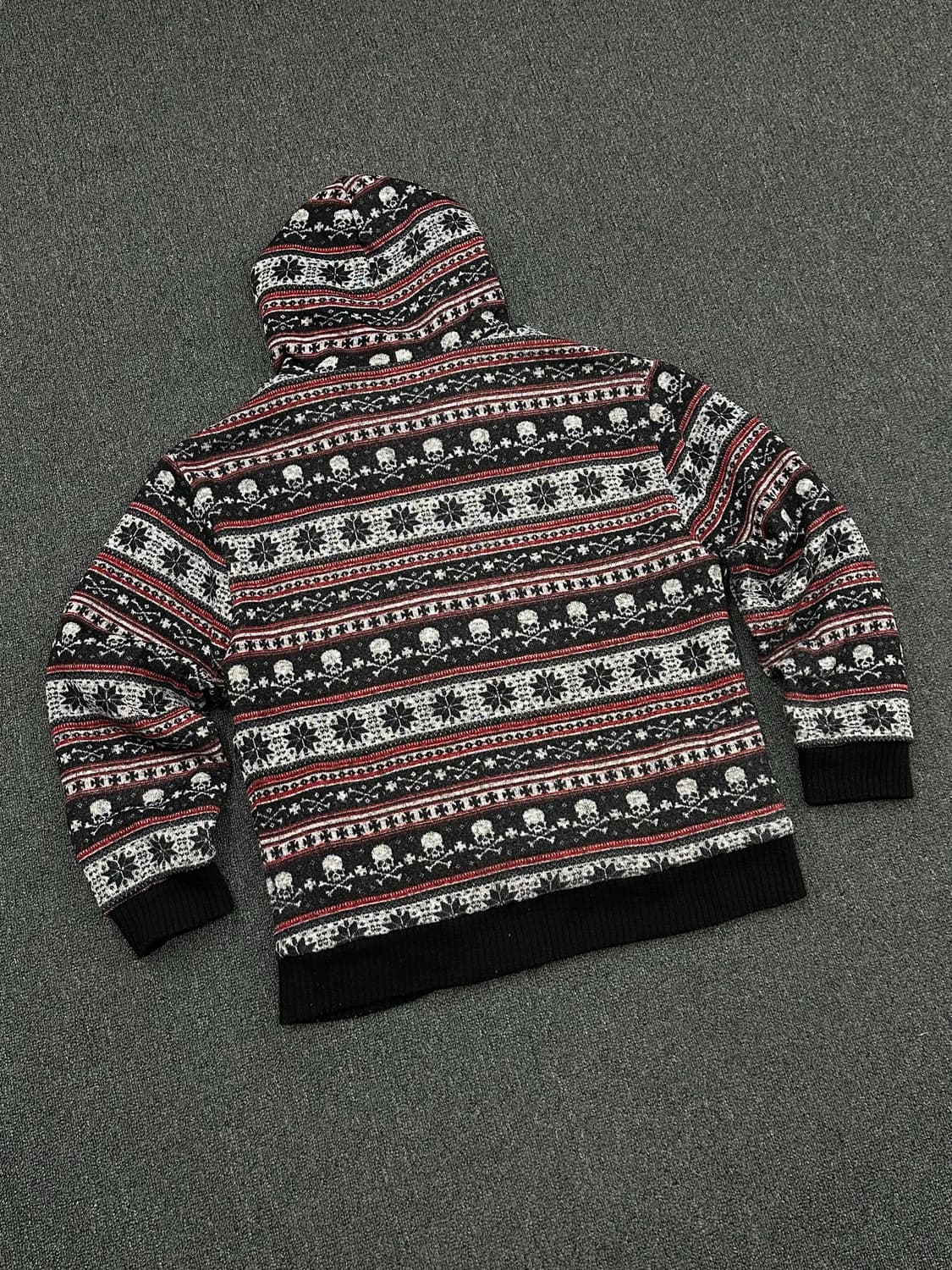 4L)TimeStep 일본 빈티지 스컬 노르딕 패턴 플리스 니트 후드집업 상품이미지4