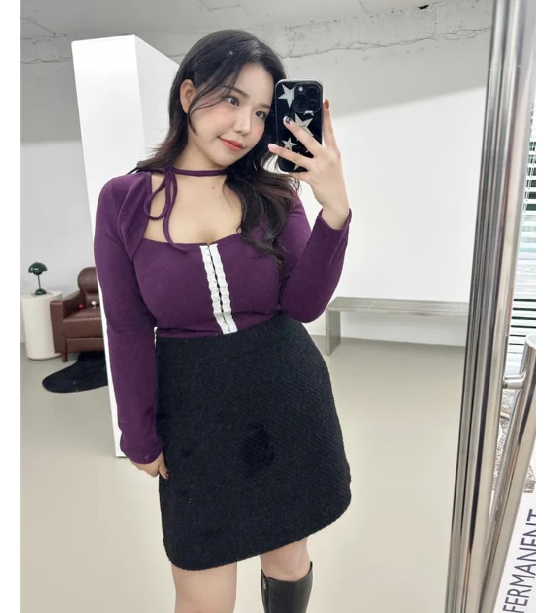 빅사이즈 보라색 코르셋티+타이 상품이미지1