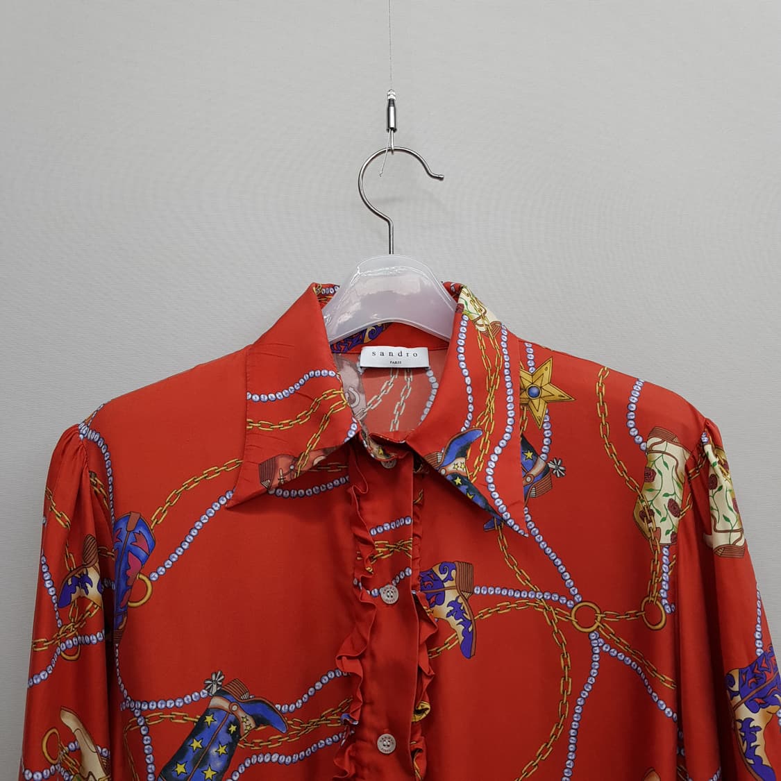 산드로(Sandro) 체인 패턴 프릴 벨티드 원피스 36사이즈 상품이미지3