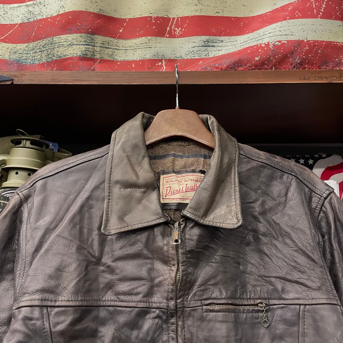 90s DIESEL 디젤 카우하이드 리얼 레더 소가죽 벨크로 헌팅 코트 상품이미지3