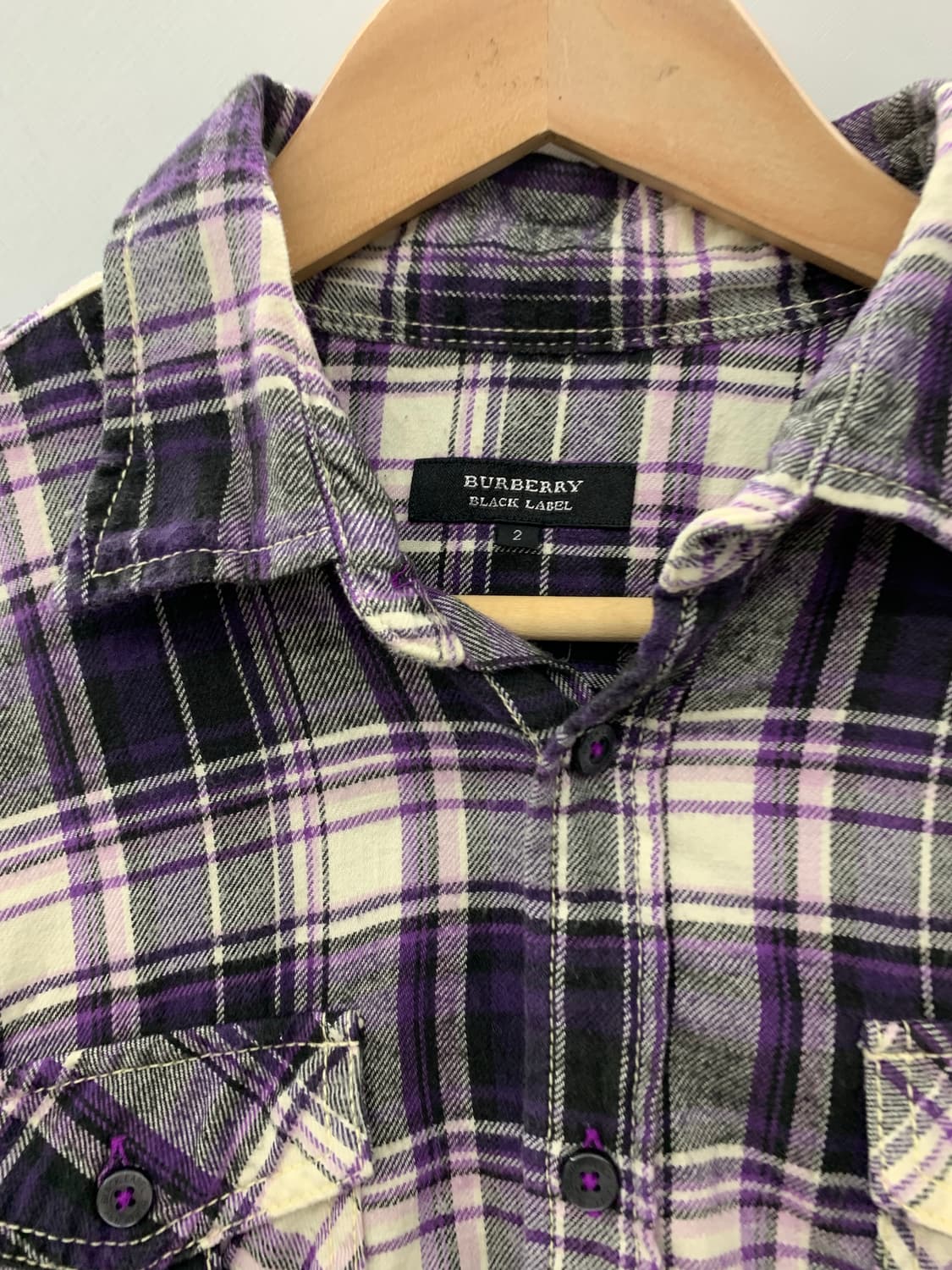 버버리 블랙라벨 퍼플 체크 셔츠(하단로고) 상품이미지4