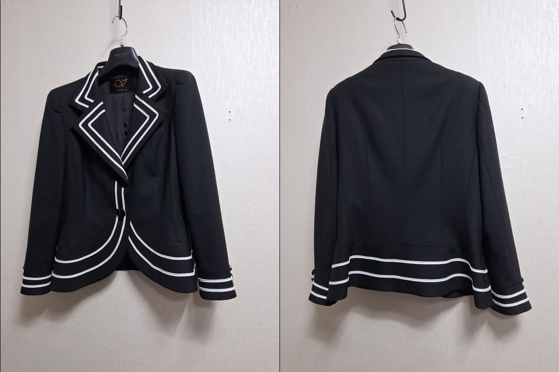 일본빈티지 VELLA 화이트라인카라 춘추 검정숏쟈켓 이쁜실루엣 66일본산 상품이미지3