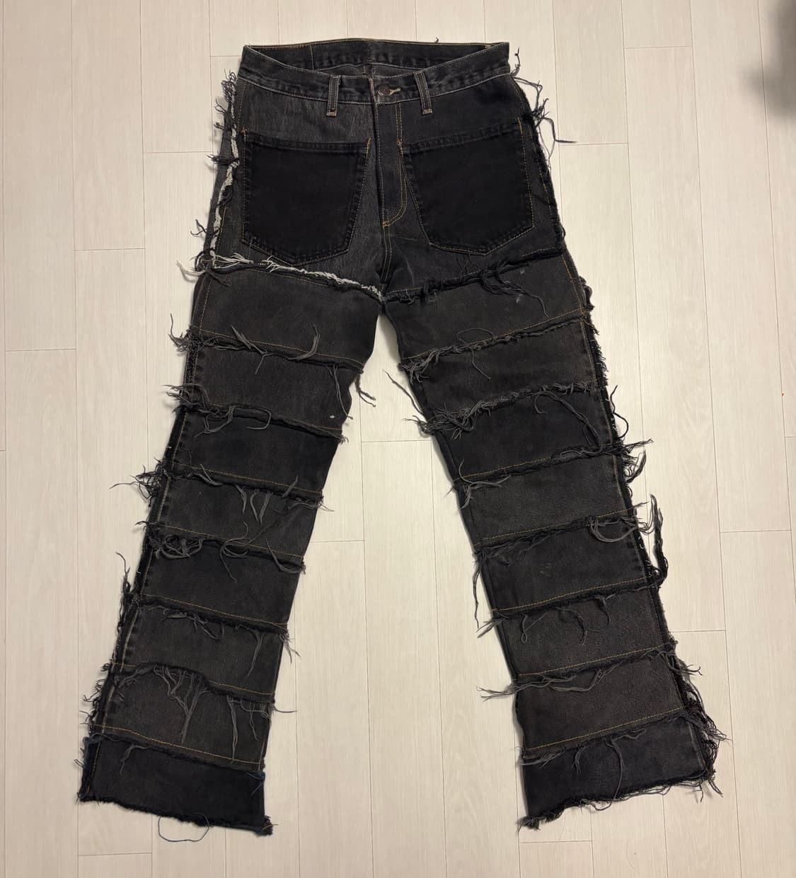 리바이스 빈티지 흑청 데님 리메이크 그런지 디스트로이드 블랙 진 상품이미지2