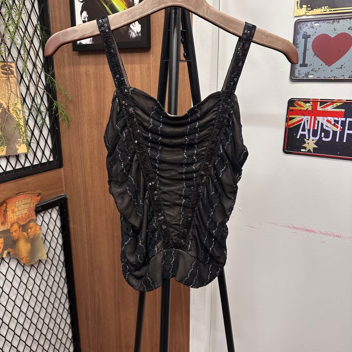Black Shirred Sleeveless Top  상품이미지1