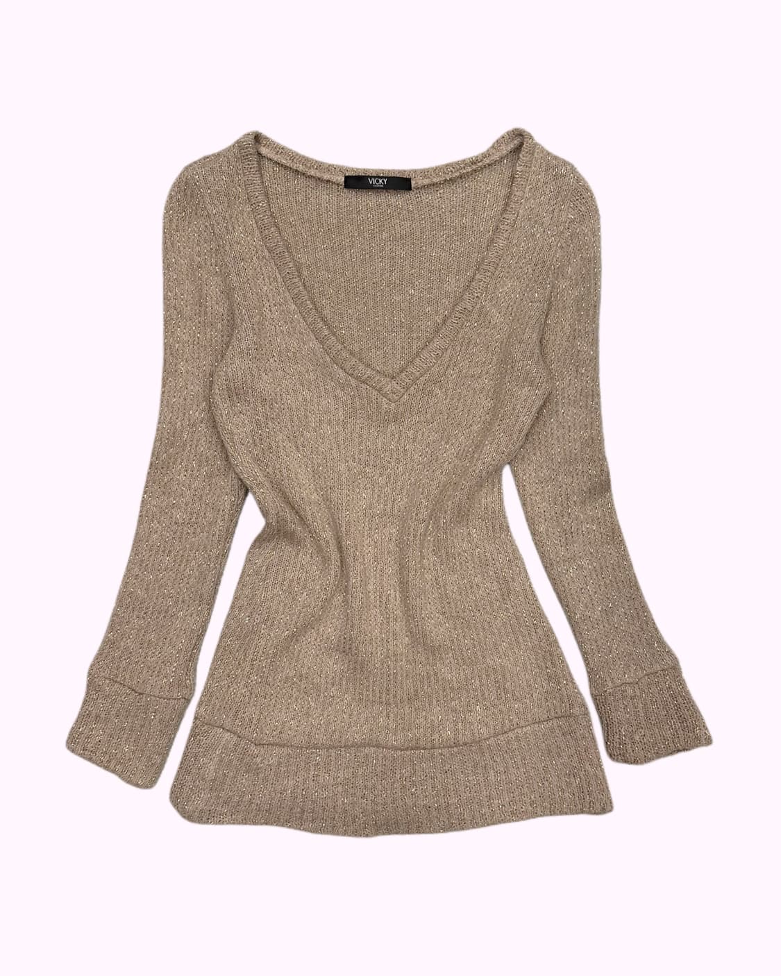 VICKY COUTURE glitter beige v-neck knit 상품이미지1